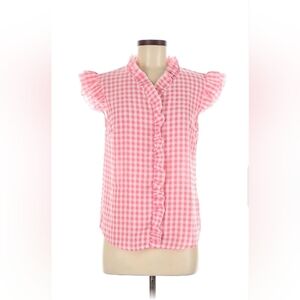 Striped Pink Ruffled Foux Button Down Shirt